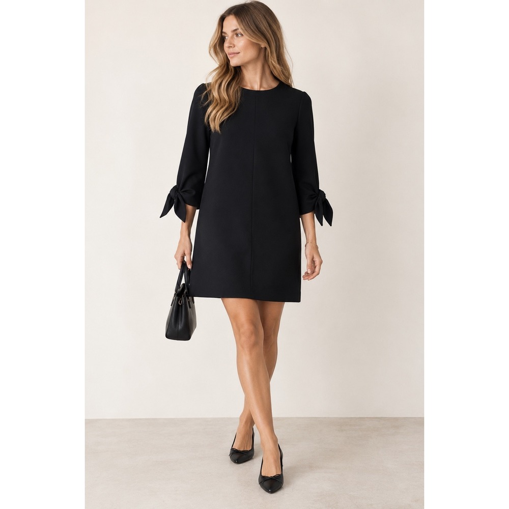 Tibi New York Black Crepe Shift Dress with Tie Cuff Sleeves Size 6